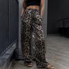 Fashionable Street Style Leopard Print High Waisted Wide Leg Pants Floor Length Casual Women’s Trousers