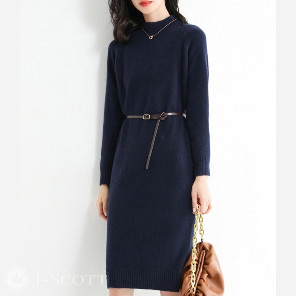 Knit Long Knee Childbirth Spring Party School for Easy To Care College Mature Pajama Top and Bottom Long with Sleeves Navy [J Scott] Dress,