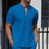Men Stand Collar Shirt Short Sleeve Solid Color Pullover Top with Zipper Breathable Fitness Tee for Sports Travel Office Daily W