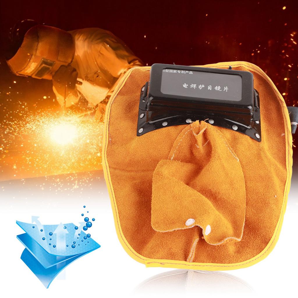 Cowhide Welding Helmet Solar Auto Darkening Dual Lens Anti‑Spatter Heat Insulation Security Head Protection