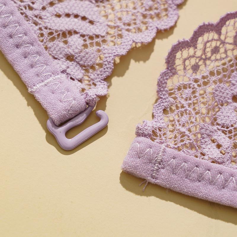 Women's Lace Bra Underwire Less See Through Bra Small Chest Triangle Cup Ultra-thin Lace Bra Pure Desire Beautiful Back Front Buckle Bra