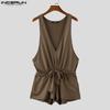 INCERUN Mens Deep V Jumpsuits Sleeveless Bandage Front Short Romper Bodysuits