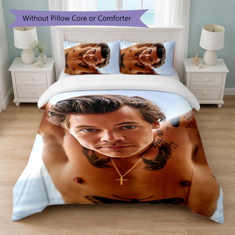Harry Styles Print 3Pcs Duvet Cover Set 1 Duvet Cover and 2 Pillowcases Soft Bed Linen For Household Bedroom