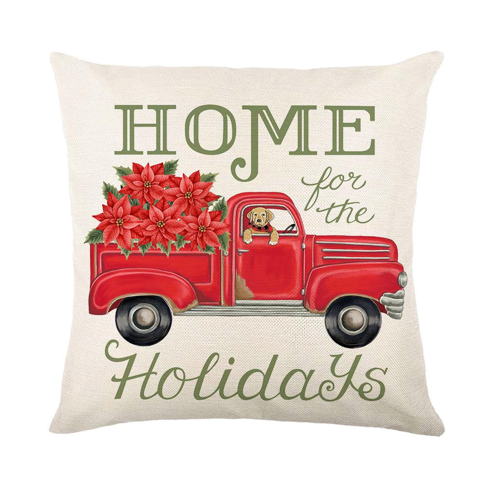 Christmas Truck Flowers Pillow Cover Home Holiday Decoration Sofa Cushion Cover Living Room Bedroom Cushion