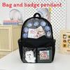 Student Simple Backpack With Transparent Compartments And Pendant Badges