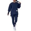 2 Pcs/Set Women Top Pants Suit Round Neck Long Sleeve Slit Hem Sweatshirt Elastic Waist Solid Color Slim Fit Trousers Winter Daily Wear Outfit