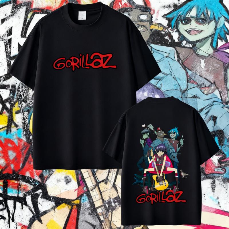 Лето 2025 Рок-группа Gorillaz Графический Мужчины Женщины Хип-Хоп Готика Поп-музыка 100% Чистый Хлопок Печатный Высококачественный Футболка Топы