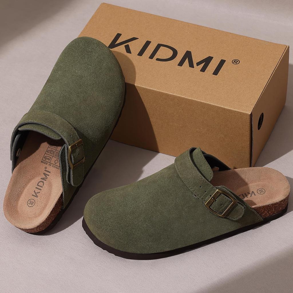 Модные женские замшевые клоги Crestar, пробковая стелька, кожаные мюли, женская уличная обувь для комфорта, поддержка свода стопы, обувь «картошка» с регулируемым ремешком