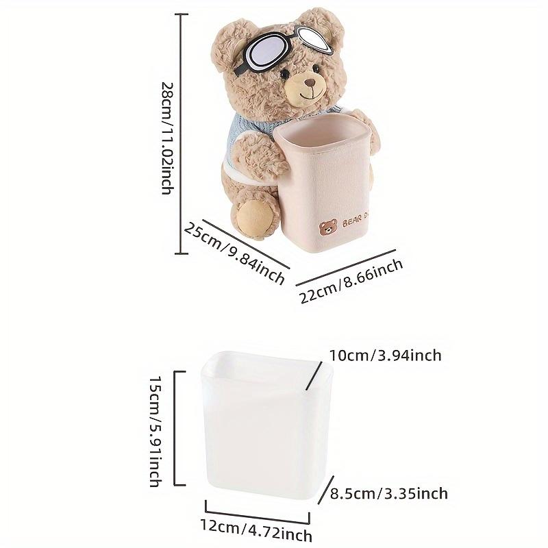 1Pc Cute Teddy Bear Car Tissue Holder & Trash Can 2-In-1 Organizer - Universal Car Armrest Storage Rack With Goggles Car Trash