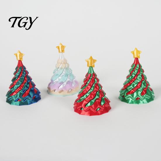 Xmas Tree Collectibles 3D Printed Spiral Christmas Tree, Golden Star Topper Fidget Toy Toy, Cone Desk Decor for Anxiety Stress Relief Ornament