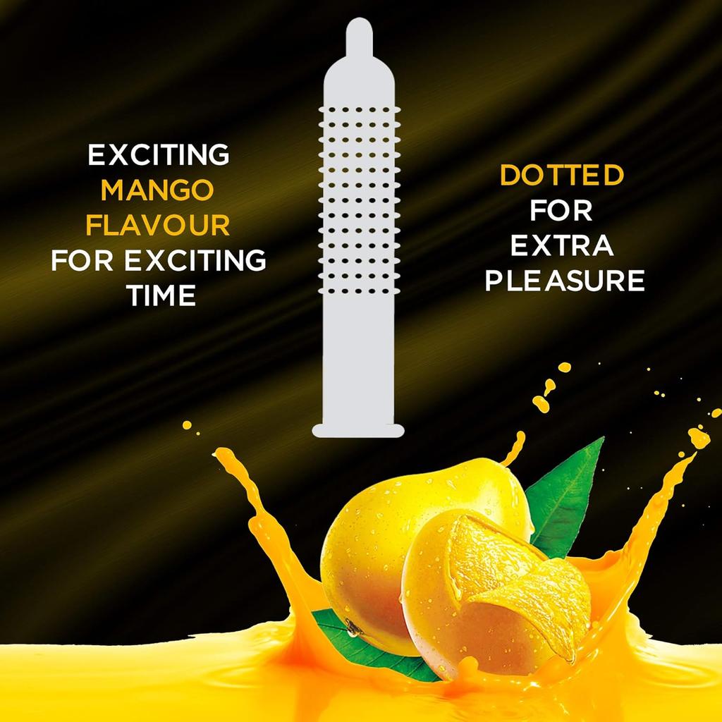 KamaSutra Mango Pleasure Flavored Condoms, Fun of Flavors for Men & Women, Dotted for Extra Stimulation, Clear, 10 Count