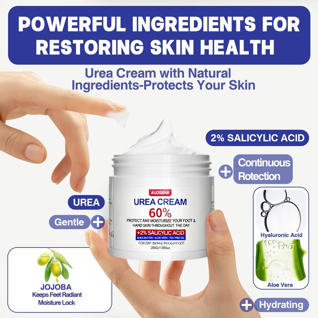 60% Urea Cream, Urea Foot & Hand& Body Cream, Exfoliating Cream, Moisturizer for Thick Skin, Cracked Skin Repair-200g