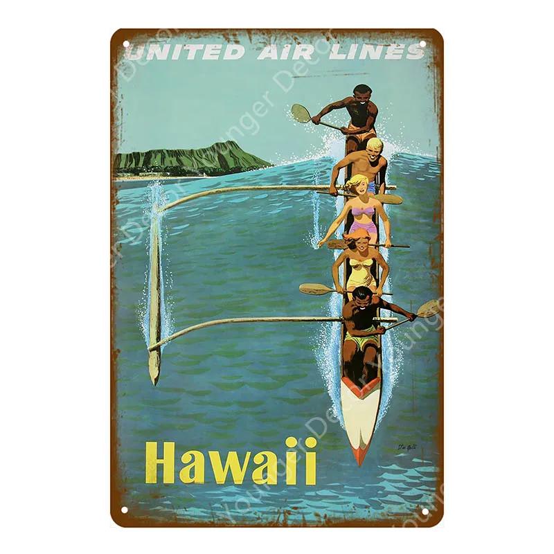 Aloha Beach Tin Signs Vintage Summer Metal Wall Plaque Hawaii Tiki Bar Decor House Seaside Decorative Plate Surf Carft YA040