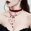 Готический Фланелевый Ожерелье с Жемчугом и Пятнами Крови, Хэллоуинский Кристальный Ожерелье-Чокер с Бахромой и Стекающей Кровью