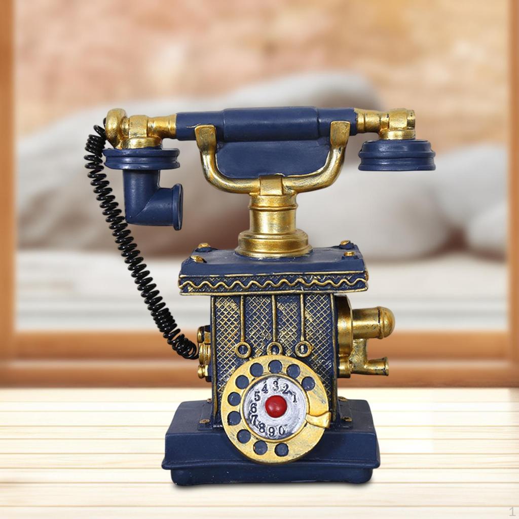 Traditional Landline Phone Statue Corded Desk Telephone Figurine Retro Design Desktop Indoor Resin