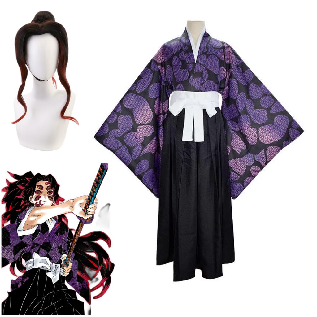 Anime Demon Slayer Kokushibo Cosplay Black Red Wig Purple Kimono Haori Uniform Helloween Christmas Party Costume