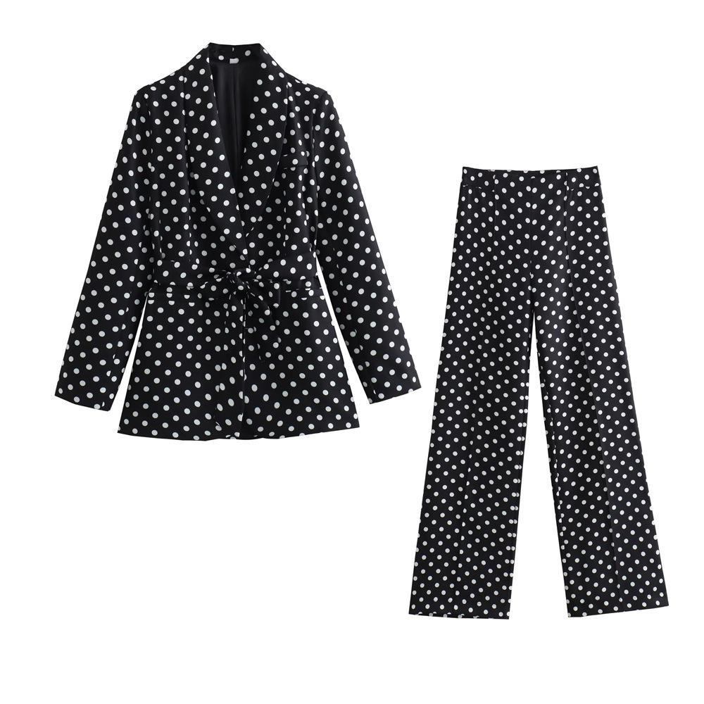 Office Lady White Blazer Suits Women Long Sleeve V Neck Sashes Blazer High Waist Wide Leg Long Pants Fashion