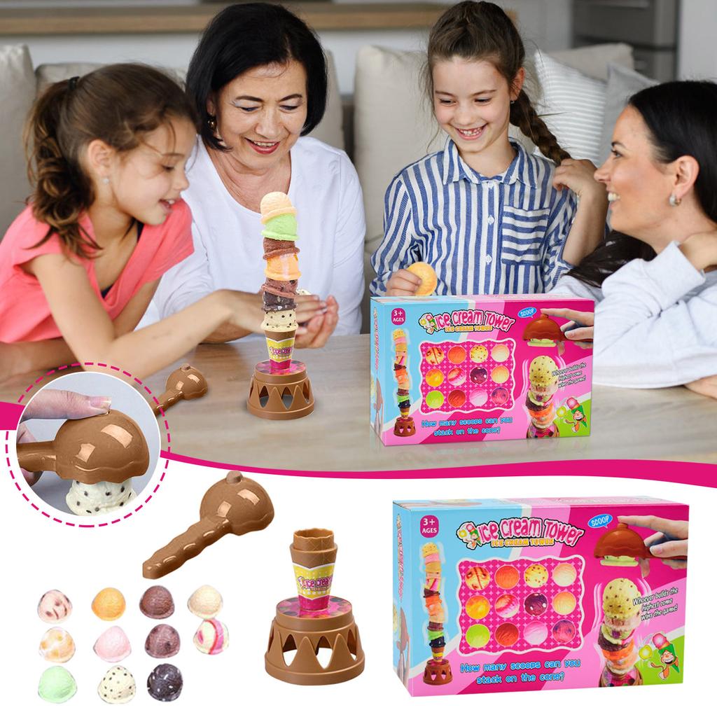 Игра с мороженым, игровой набор с мороженым, сладкие угощения, игрушка для салона мороженого, десерт, башня с мороженым, балансирующая игра, ролевая игра, еда для детей, подарок на день рождения