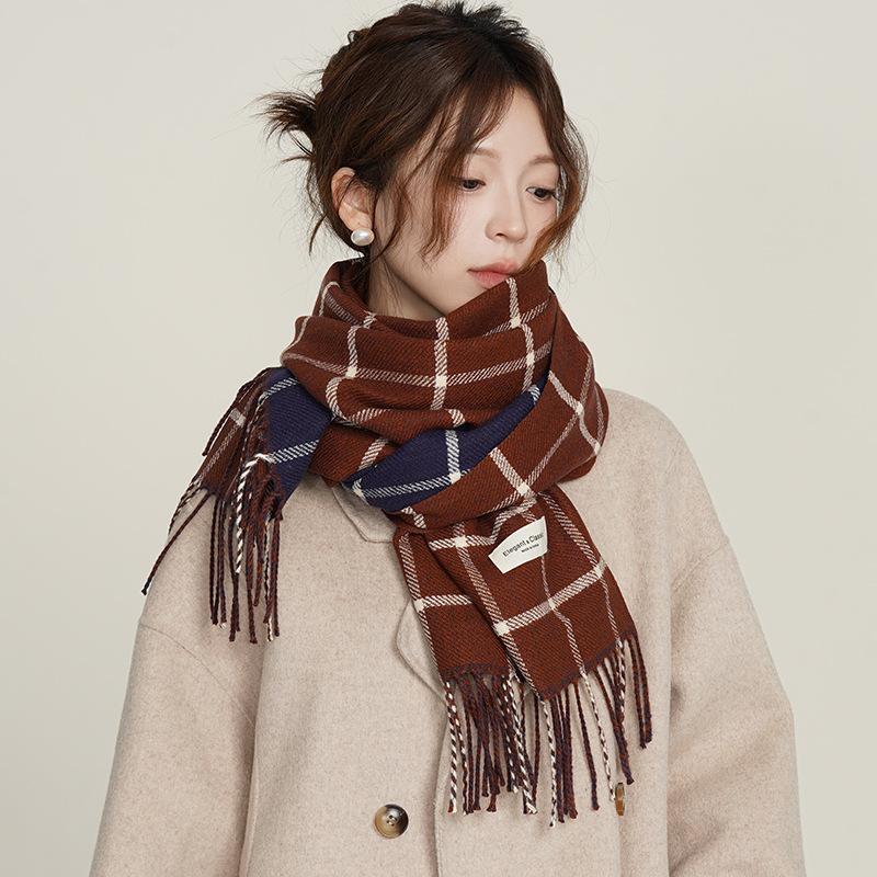 Scarf Women's Autumn and Winter Scarf Student Japanese Thick Trendy Ins Korean Version Versatile Double Sided Line Cute Girl Scarf