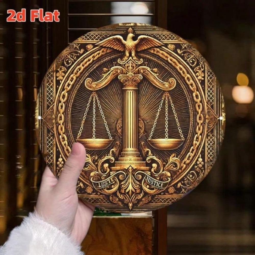 Металлическая жестяная табличка Леди Правосудие Настенное искусство Круглый Декор юридической фирмы Подарок юристу