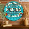 2D Flat, 1pc Vintage Spanish Welcome to the Pool Sign - 7.87x7.87 Inch Round Aluminum Wall Decor Suitable for Pool Areas, Beach Houses, Resorts