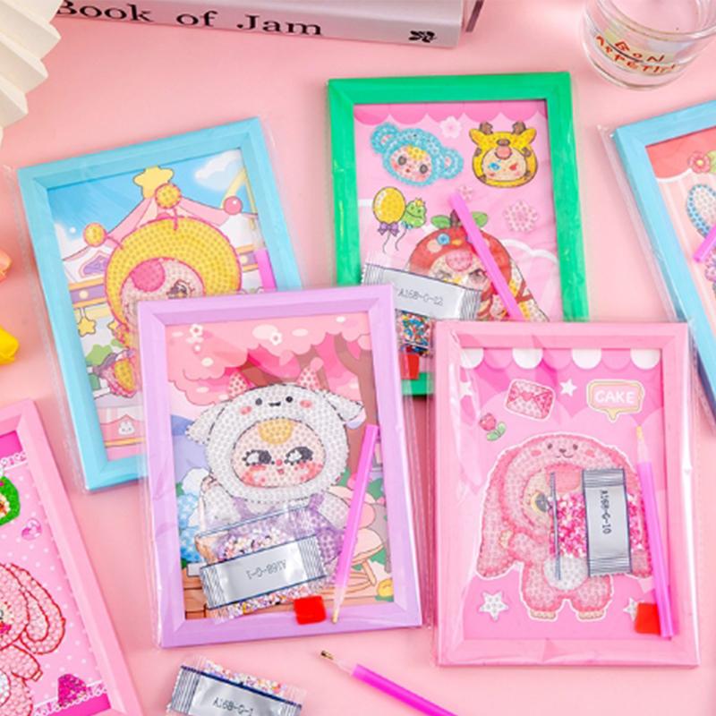 2 комплекта Labubu Baby Three Diamond Painting Cartoon Full Diamond Mosaic 5D Diy Cross Stitch Kits Diamond Art Home Decor With Frame