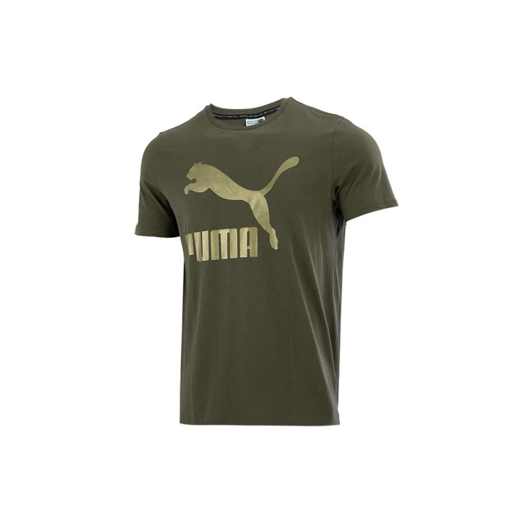 Puma Logo Print Casual Sports Short Sleeve T-Shirt Men Tops Army-Green 532280-44