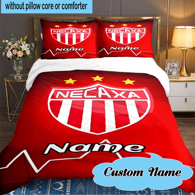 Custom Name NECAXA Team Crest Design Bedding Set 3pcs, Bedding Set Including 1pc Duvet Cover And 2pcs Pillowcases for Bedroom, Dormitory Gift