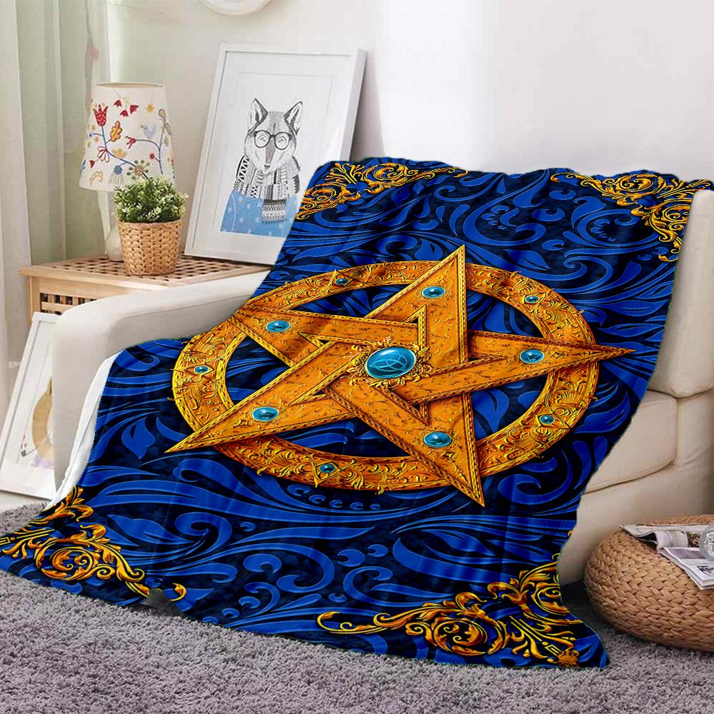 1Pc Golden Star Ornament Flannel Blanket, Soft And Comfortable, Casual Warm, Camping Travel, Christmas, Halloween Xmas Gift. G152