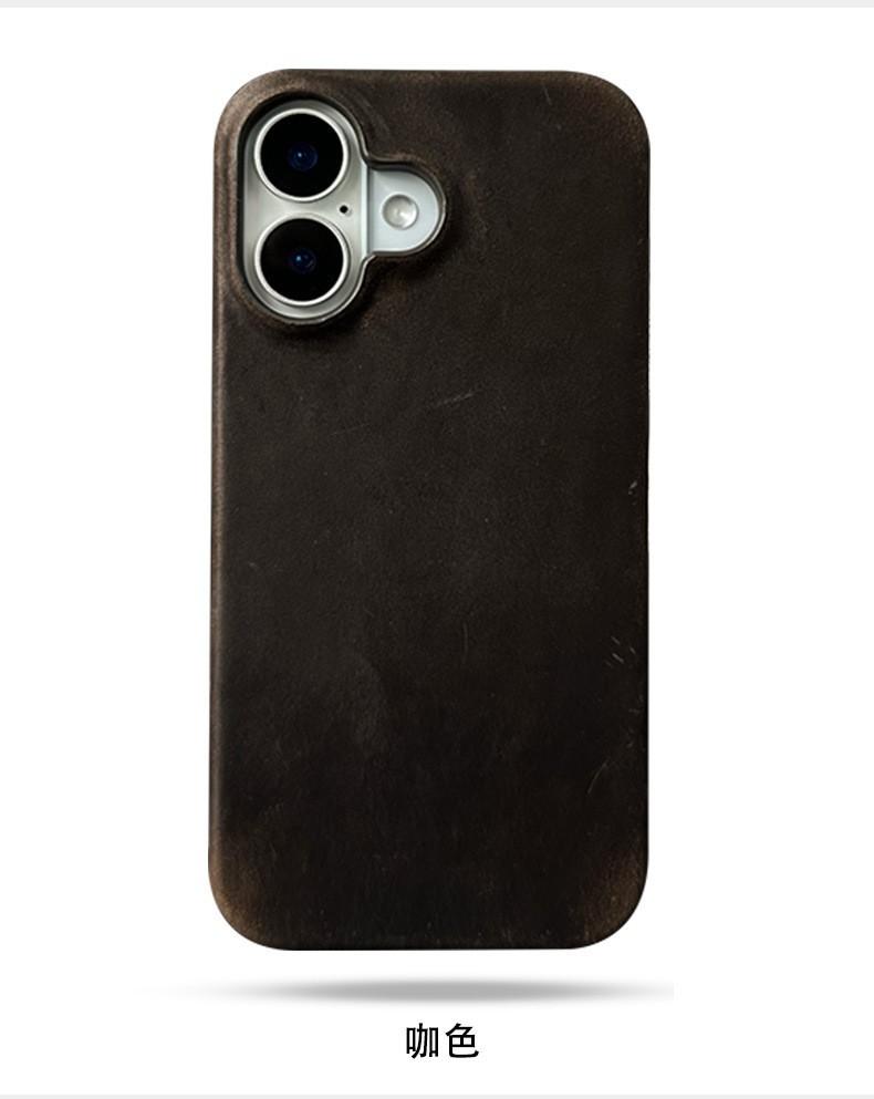 Retro Crazy Horse Leather Pattern Phone Case for iPhone 16 Pro Max 15 Plus 14 13 12 Mini 11 Pro Cowhide Matte Skin Hard Cover
