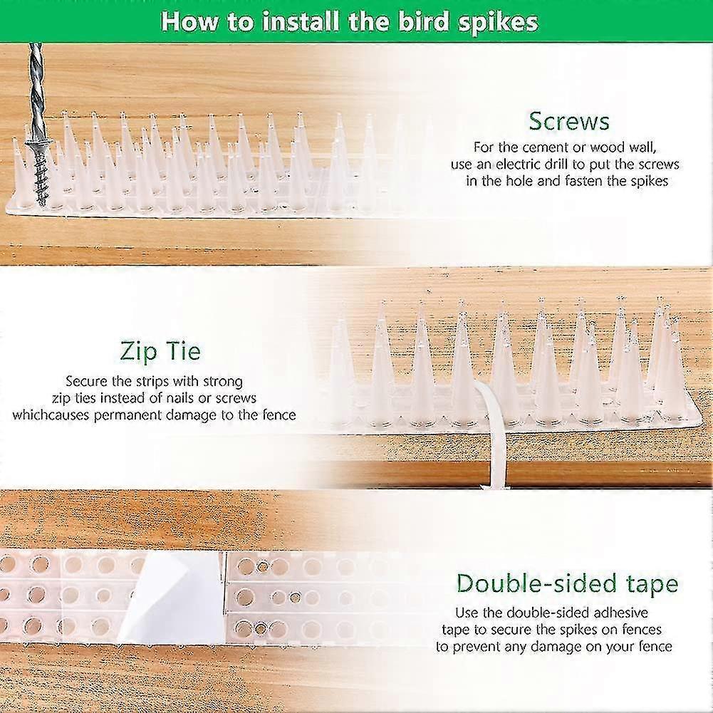 5 Meter Pigeon Spikes, 3 Rows Plastic Pigeon Repellent Bird Repellent Crow Repeller Cat Repellent For Balcony, Fences And Roof - Pack Of 12 (white)