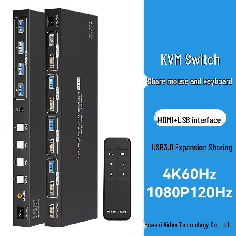 8K HDMI/DP KVM-переключатель 4x1 - Управление мышью и клавиатурой для четырех компьютеров