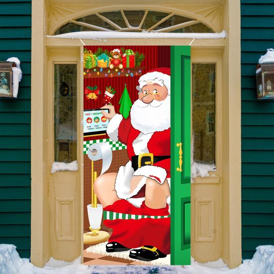 Christmas Door Curtain Santa Claus Door Cover Banner Reusable Photo Backdrop Door Cover for Indoor Outdoor Festive Decor