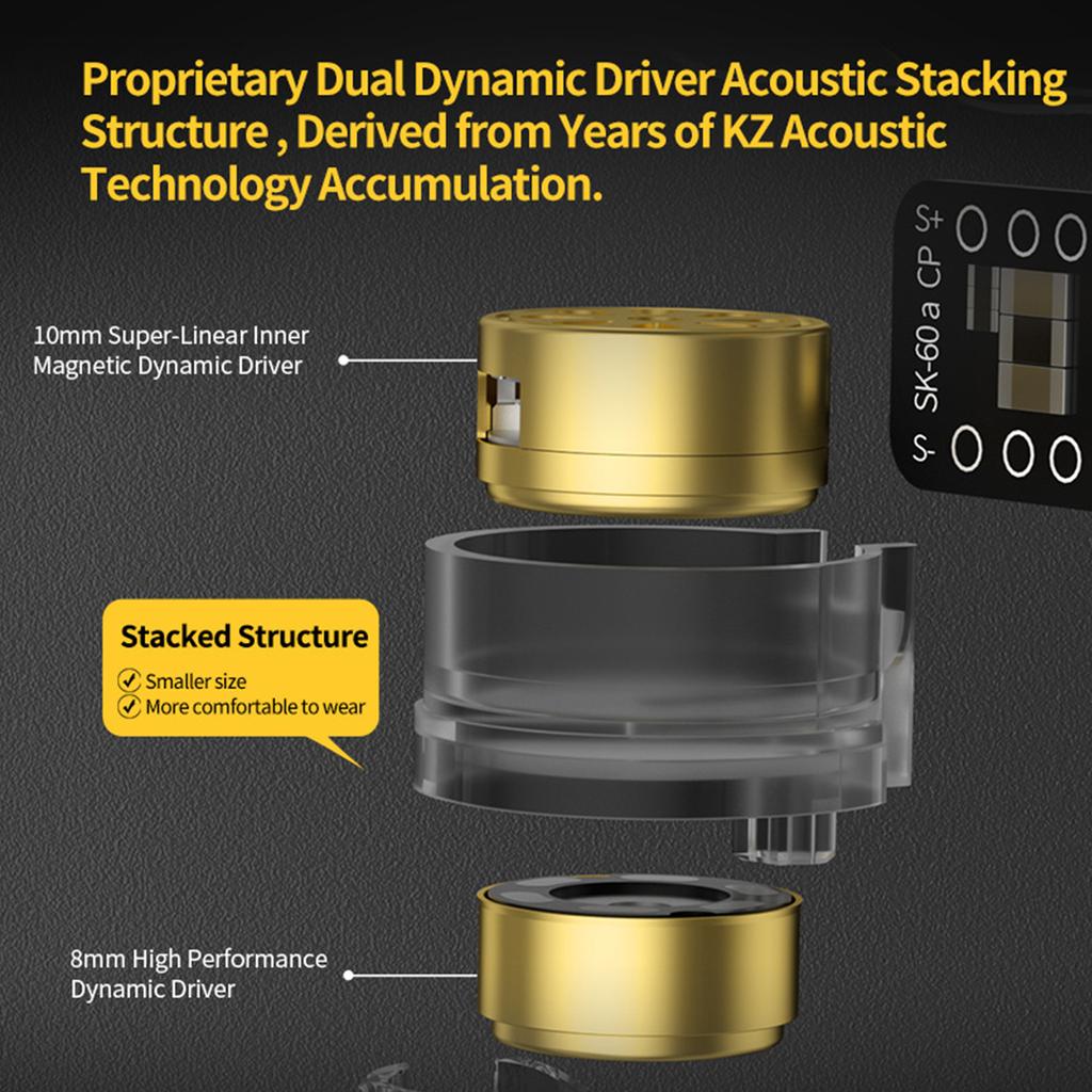 KZ Merga 2DD Динамические драйверы HIFI Музыкальные наушники Внутриканальные проводные наушники 4 драйвера