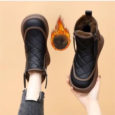 Женские зимние теплые ботинки на платформе с нескользящей молнией, зимние ботинки с подкладкой из искусственного меха, удобные прогулочные короткие туфли с подкладкой из плюша для женщин