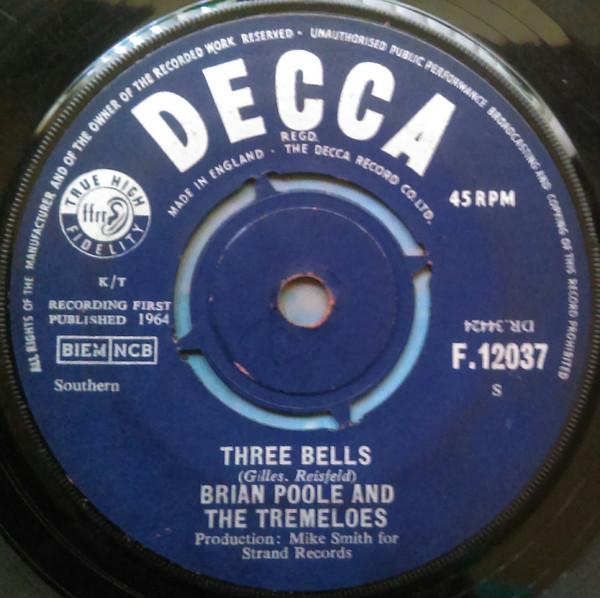 7-дюймовая пластинка BRIAN POOLE THE TREMELOES Three Bells F12037 Decca 1964 UK Поп Б/у