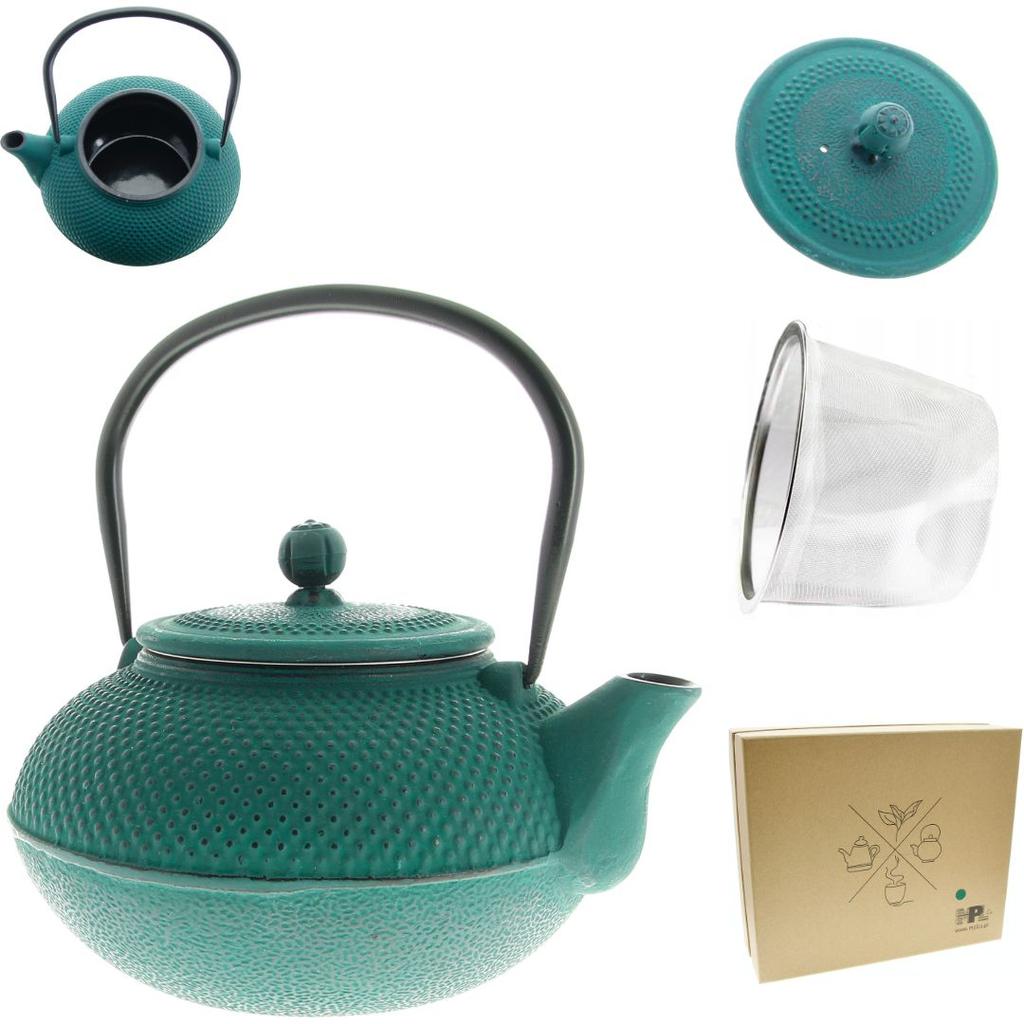 CAST IRON KETTLE 1.5L TEAPOT 4x CUPS INFUSER PADS TEA STRAINERS
