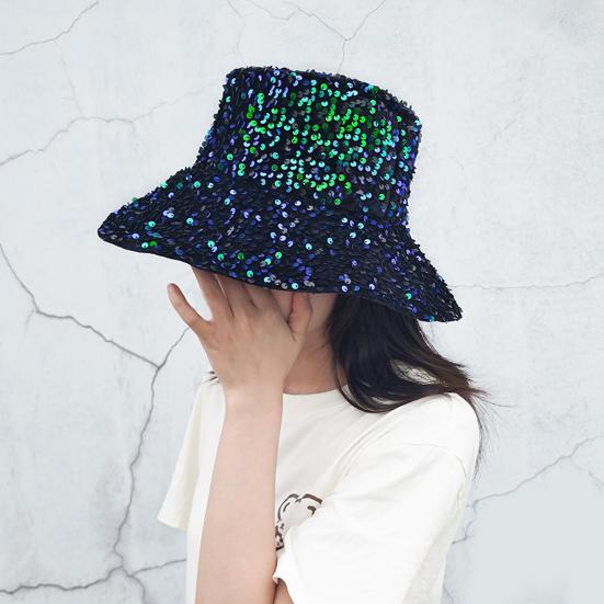 Shiny Sequin Bucket Hat for Women Glitter Bling Disco Hat Sparkly Party Rave Fisherman Cap Outdoor Sun Hat for Beach Travel