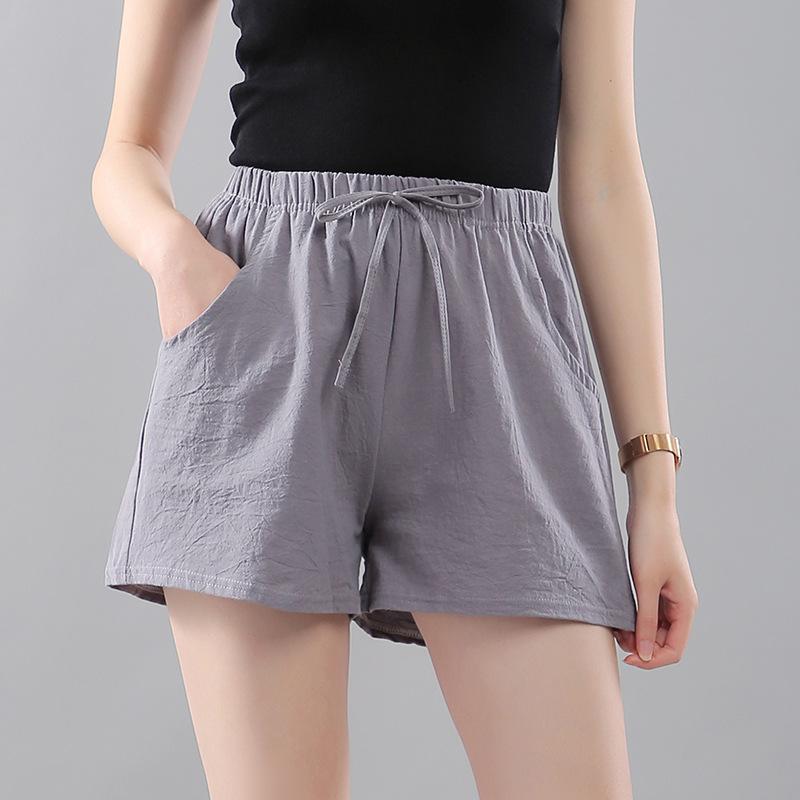 Washed Cotton Solid Color Women's Loose Wide-Leg Elastic Waist Casual Shorts