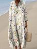 Women's Summer Flower Print Dress V Neck Short Sleeve Loose Beach Party Dresses Holiday For Women Robe Femme