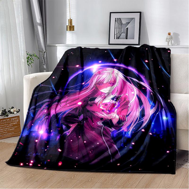 Zero Two 29 Style Cartoon 002 Hiro Sexy Girl DARLING in The FRANXX Flannel Blanket,Soft Throw Blanket for Home Bedroom Bed Sofa