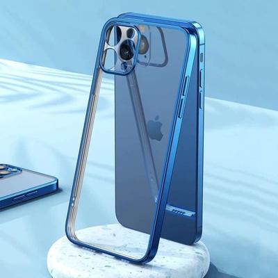 Противоударный чехол - для iPhone - 13 Pro Max - Мягкий - Хромированный синий контур - 6,7 дюйма