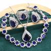 Royal Blue Sapphire Silver Color Jewelry Set for Women Bracelet Hoop Earrings Necklace Pendant Ring