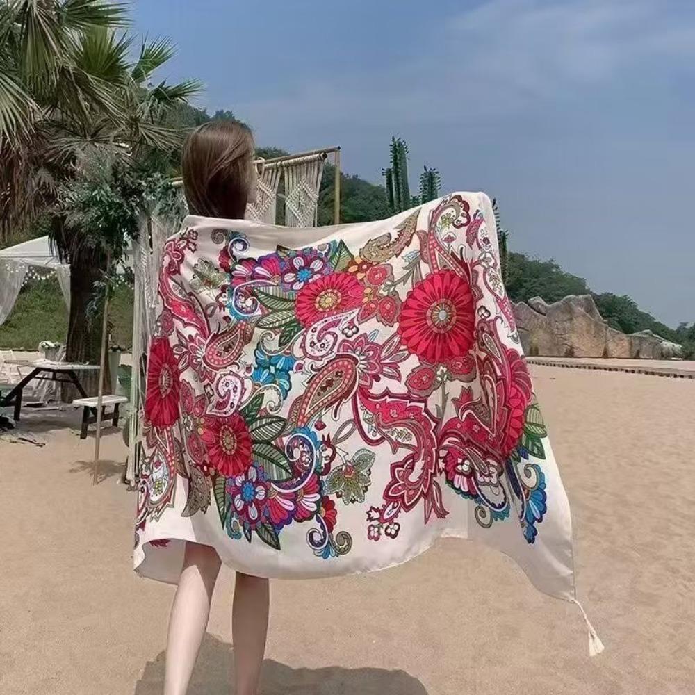 Соленое озеро Чака Туризм на Северо-Западе Этнический стиль Шарф Шелковый шарф Женский Летний Приморский Пляжный Платок Солнцезащитный Тонкий