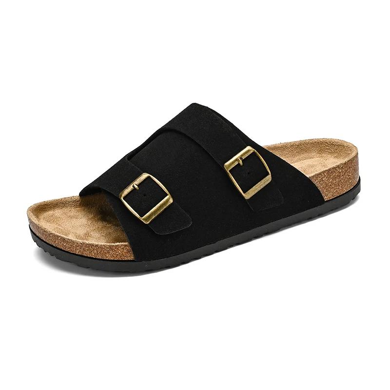 Модные тапочки мужские уличные высокого качества модные повседневные классические с двумя пряжками мужские женские унисекс шлепанцы большие размеры 35-46 мужские пробковые тапочки Sh