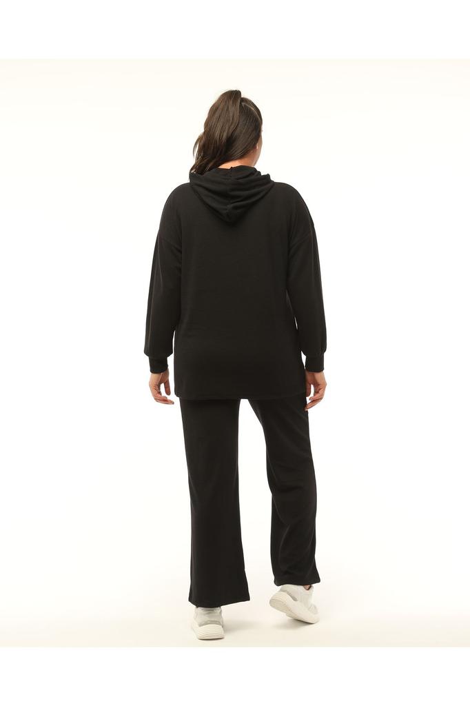 Women's Fashion Big Size Tracksuit Set Green Plus Size Wide Leg Long Sleeve Hooded Tracksuit Set