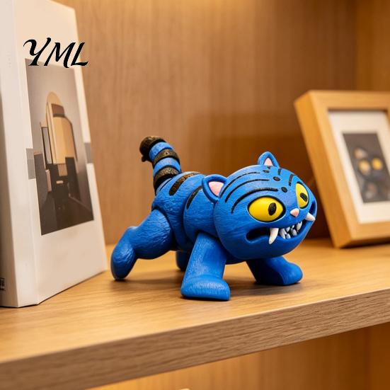 Fidget Toys for Adults 3D Printed Articulated Blue Tiger Figurine, Flexible Joint Toy, Miniature Animal Collectibles Posable Desktop Ornament
