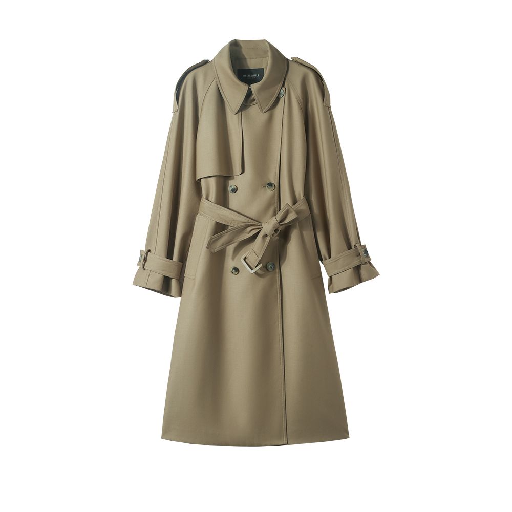 Plus Size Spring Autumn Long Elegant Chic Trench Coat for Women Drawstring Waist Double Breasted Jacket
