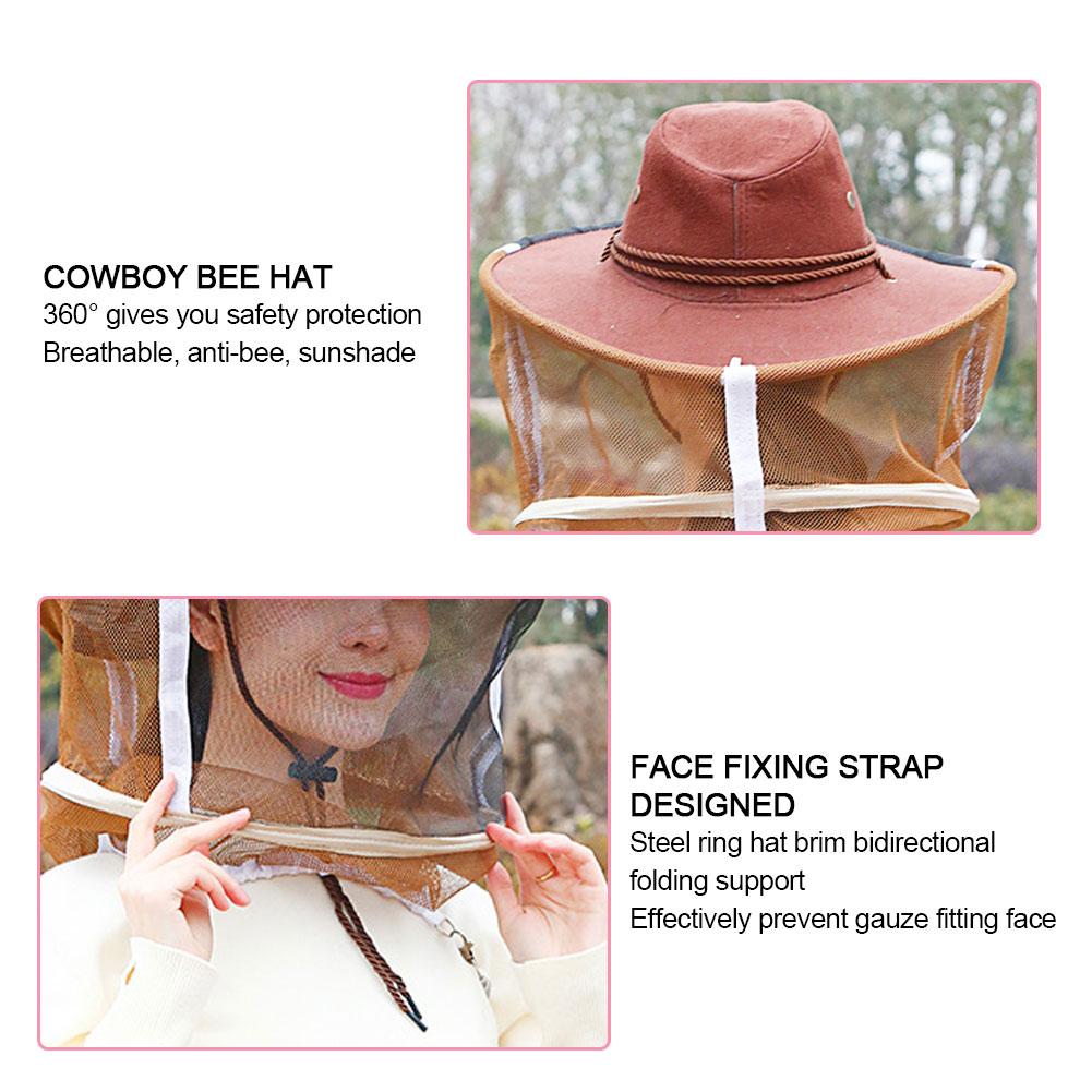 Ковбойская коричневая красная 360 градусов безопасная защита от укусов пчел и комаров защитная шапка для пчеловода