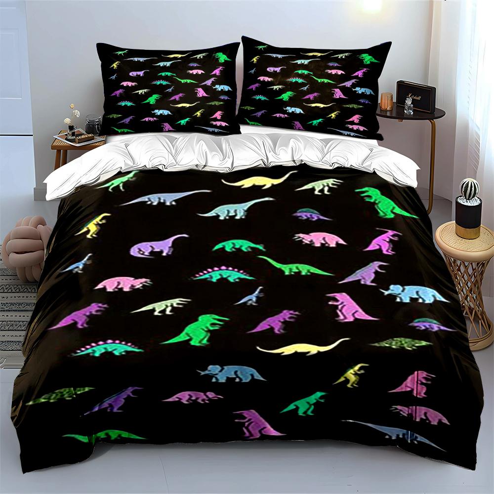 Colorful Dinosaur Pattern on Black Bedding Set (1 duvet cover, 2 pillowcases, duvet not included) sofas